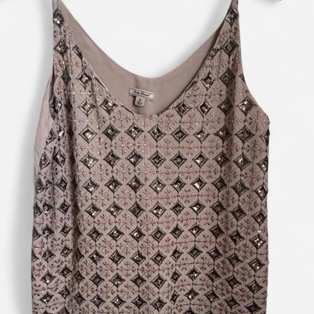 Lucky Brand Boho Sequin Camisole V-Neck Metallic Tank Top